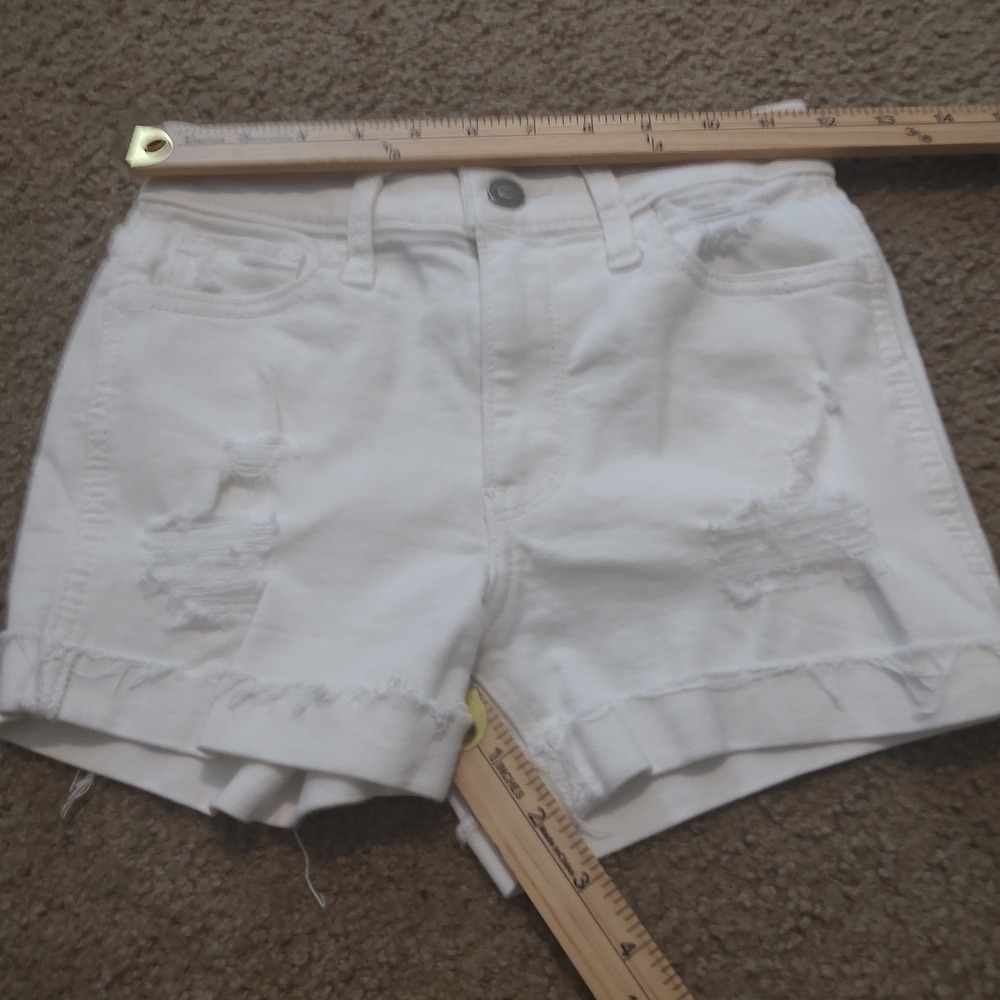 Hollister High-Rise Distressed Denim Shorts Womens 26 White Excellent Frayed Hem